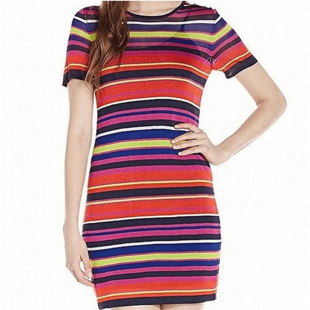 Trina Turk Multicolor Knit Striped Sheer Cover Up Sheath Dress Large NWT